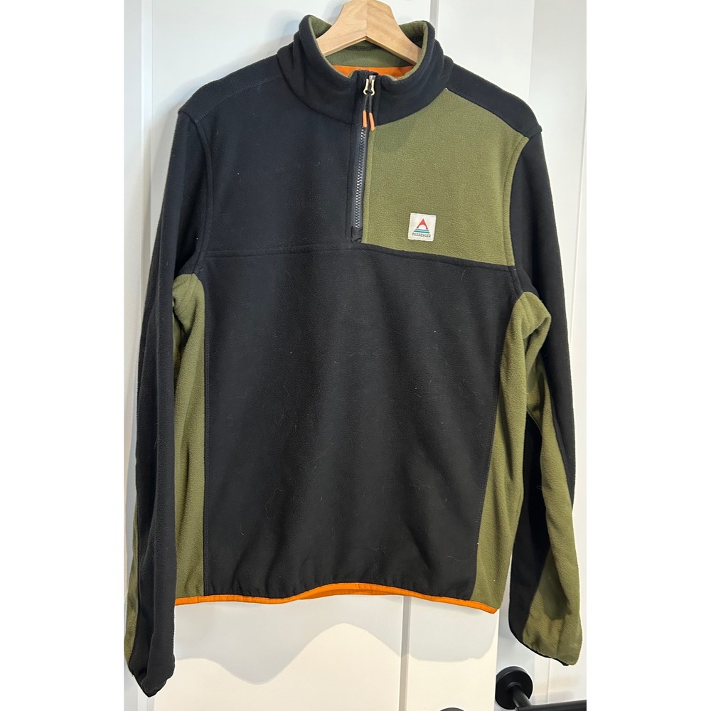 Passenger Mens Quarter Zip Fleece Pullover Black Green Colorblock Size‎ M